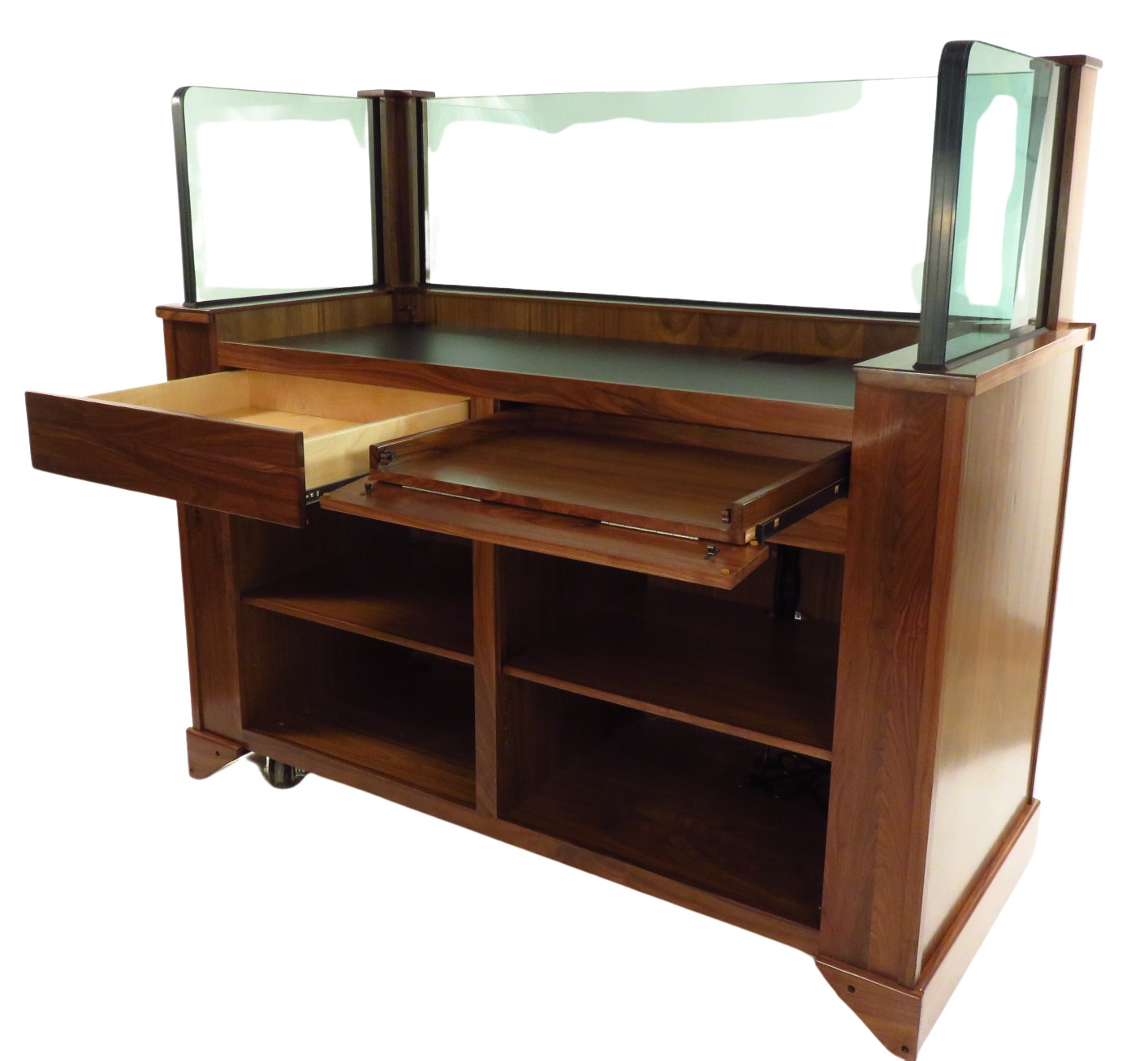 PRO360-W Protector Command Center Walnut 12 inch Glass - drawers open