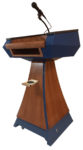 STM019-VP-M-EC-B StatesMan VP Mahogany with English Chestnut Stain and Blue Top Back with cupholder open
