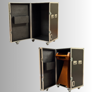 custom podium travel case open and closed