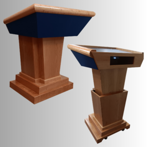 Titan Lift™ Podium, handcrafted hardwood, electric height-adjustable lectern