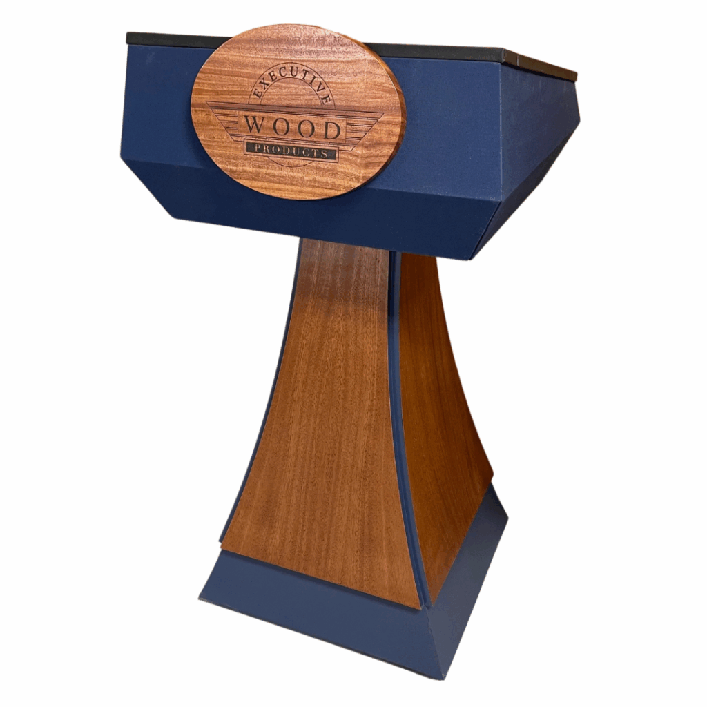 statesman vp lectern with book storage and pop out cup holder