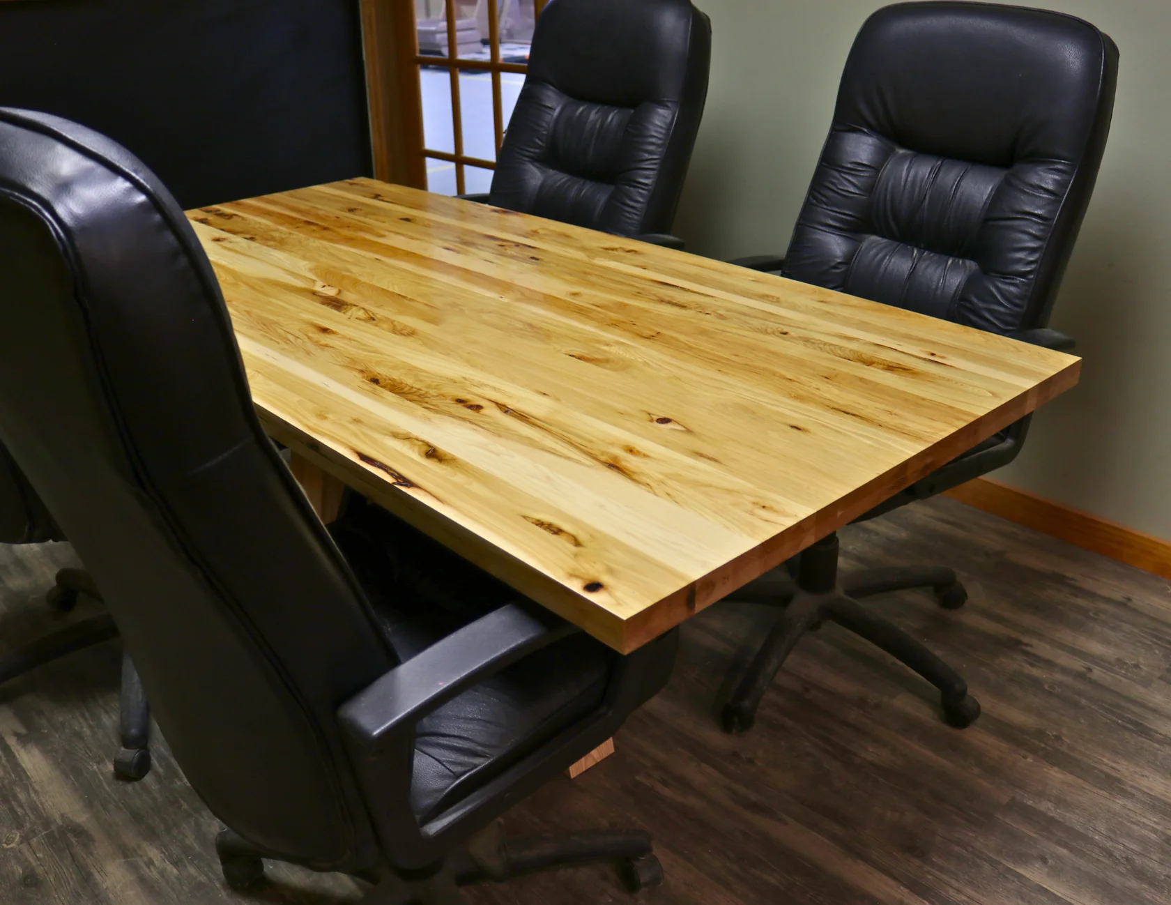 Rectangle Luxury Solid Top Rustic Hickory Wood Table - Handcrafted Executive Table - Image 4