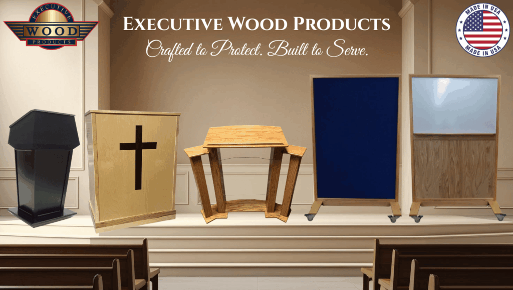 ballistic podiums, workstations, pulpits, and mobile panels for churches